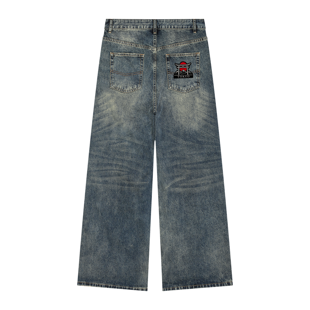 Vintage Wash Patched Jeans