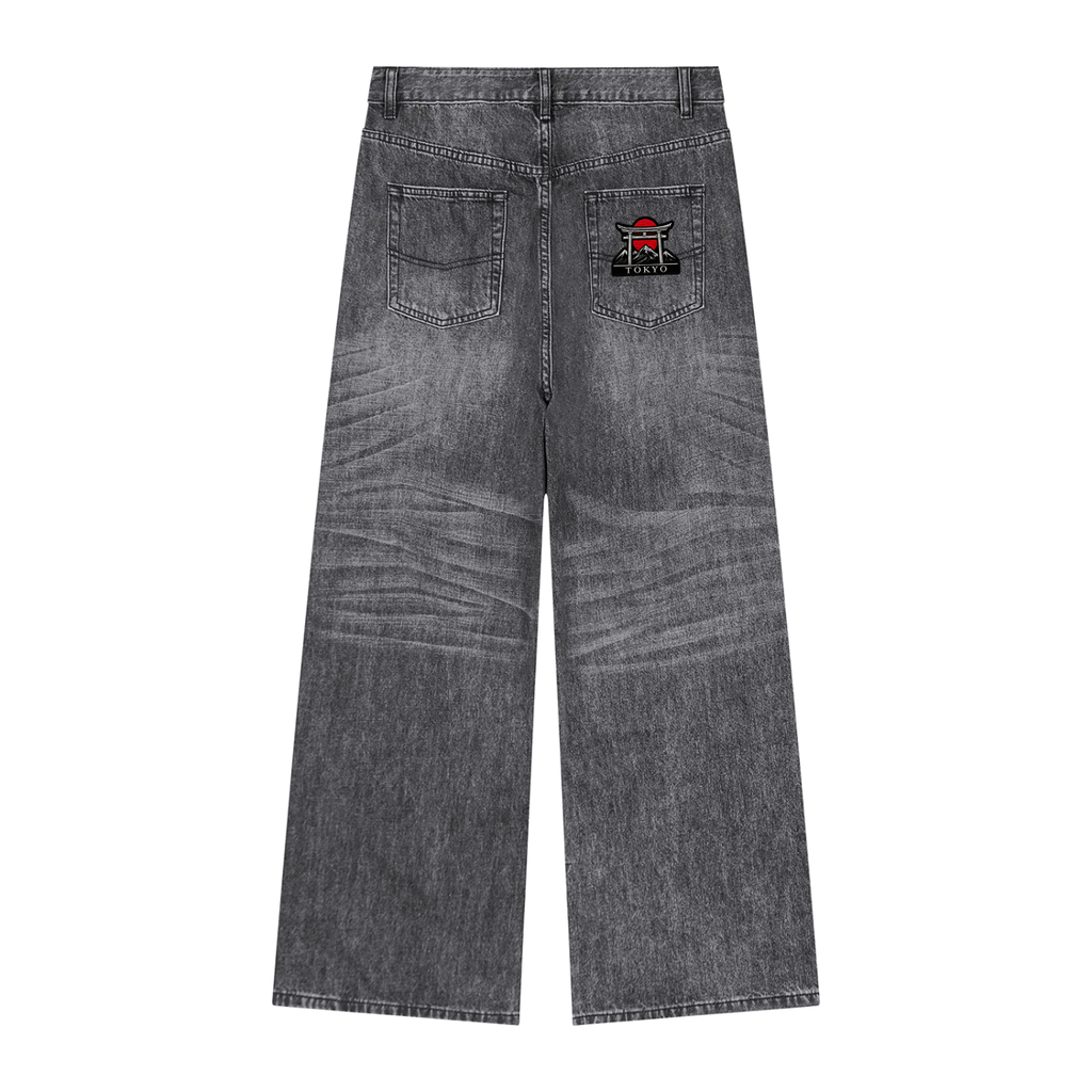 Vintage Wash Patched Jeans