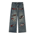 Vintage Wash Patched Jeans